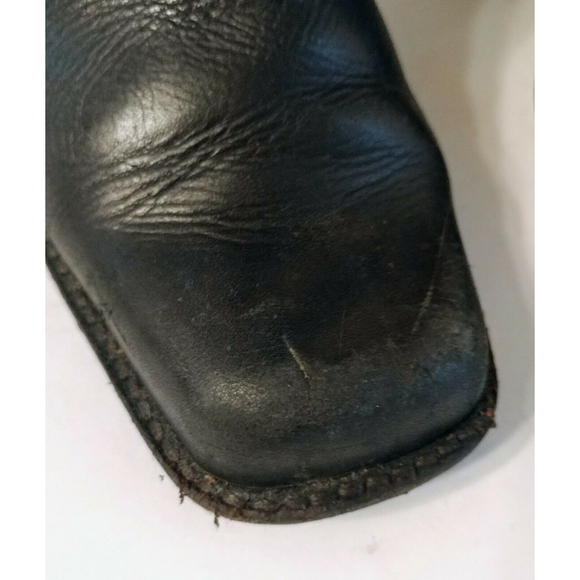 Whats What Harness Biker Boot Women's Black 6.5 Leather Brass Pull On Square Toe - Picture 10 of 12